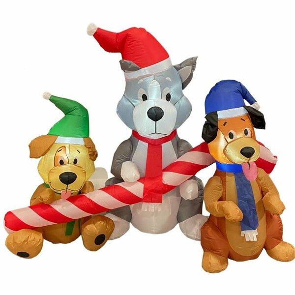 Goldengifts 5.5 ft. 3 Dogs with Candy Cane Inflatable GO2741467